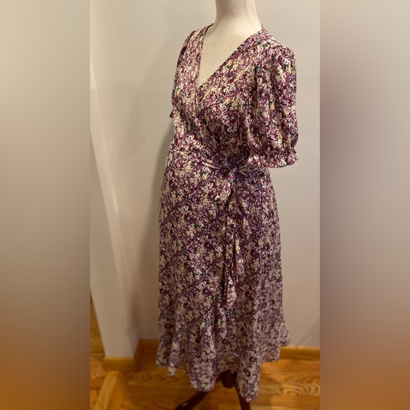 SHEIN, Sz Large, Purple, Floral Print Wrap Tie Side Dress - Picture 4 of 12